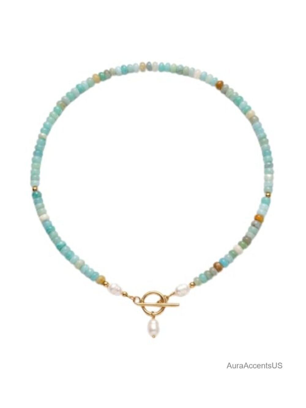 Boho Turquoise Beaded Choker Necklace with Pearl Pendant and Stainless Steel